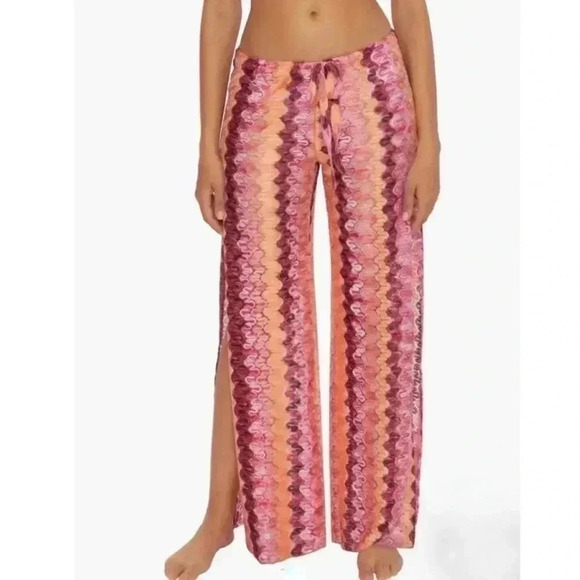 NWOT BECCA Manu Bay Knit Cover Up Pants in Pink Orange Red Medium - Picture 1 of 4